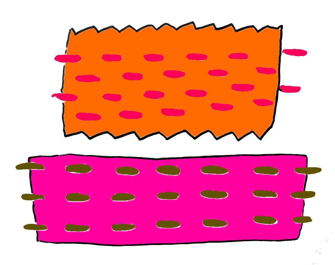 sashiko stitching in pink and green