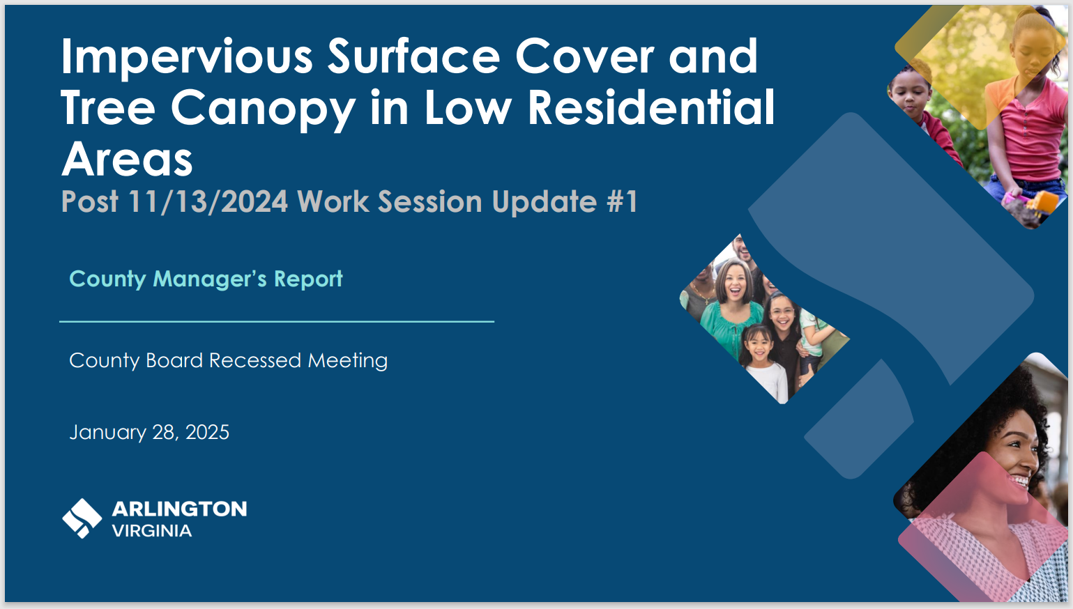 Preview of the Impervious Surface Cover and Tree Canopy in Low Residential Areas presentation, slide one.
