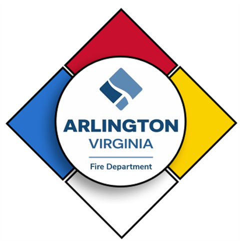 Picture of an NFPA hazardous materials diamond with an Arlington County Fire Department logo in the middle.