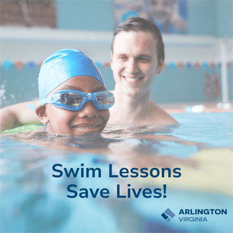Young girl practicing swim skills with guidance from a male instructor in a pool