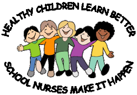 Illustration of a diverse group of smiling children standing arm in arm, with the words “Healthy Children Learn Better” above them and “School Nurses Make It Happen” below.