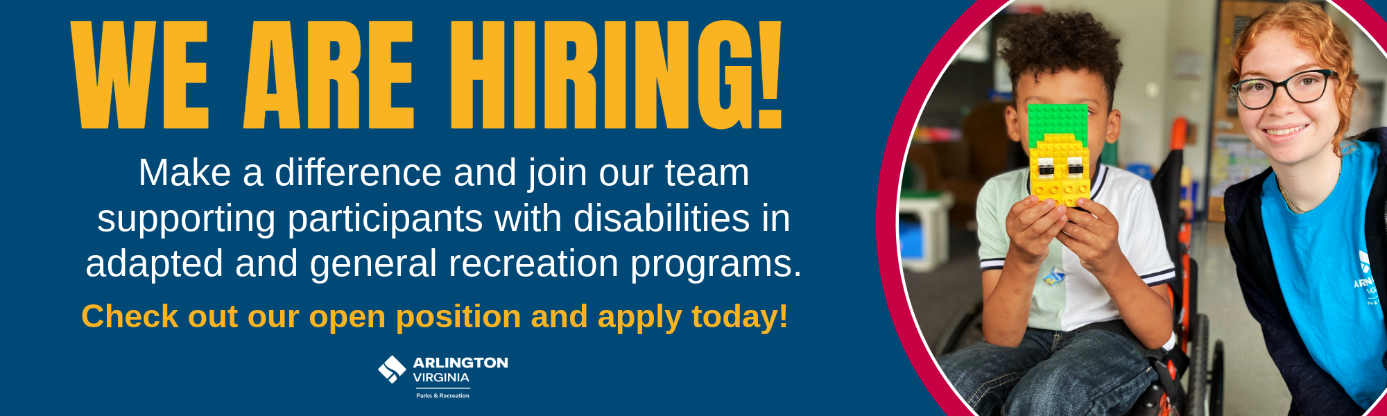 We are hiring! Make a difference and join or team supporting participants with disabilities in adapted and general recreation programs. Check out our open positions and apply today!