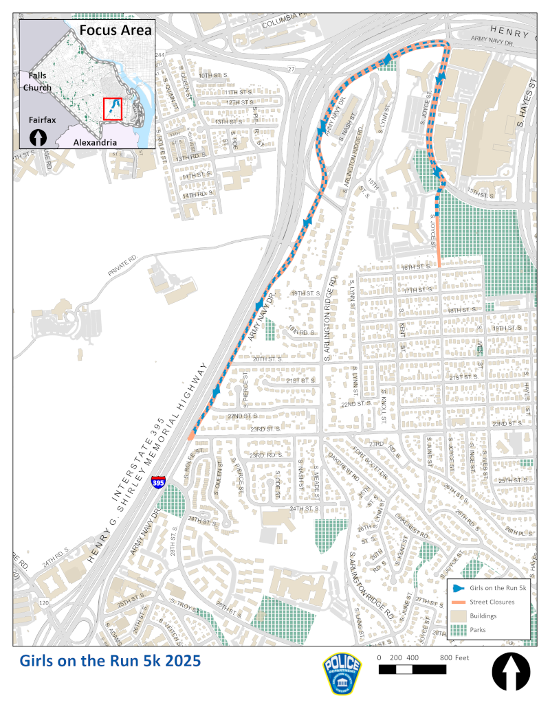 Road closure map of Girls on the Run 5K