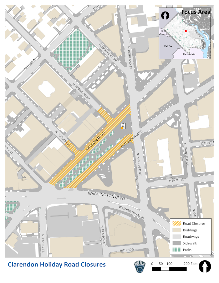 Map of Clarendon Road Closures for Halloween