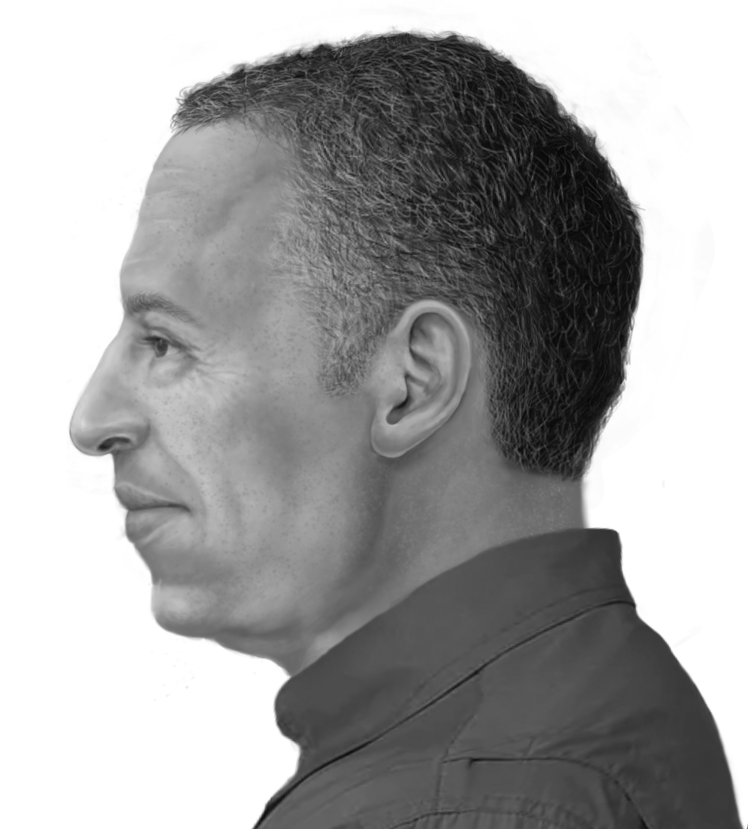Side profile composite drawing of adult male from human remains recovered