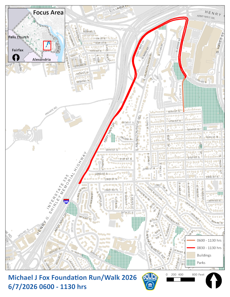 Road closure map of 2026 Michael J. Fox Foundation Run/Walk