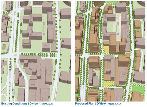 Before and after aerial rendering of the 23rd Street South realignment