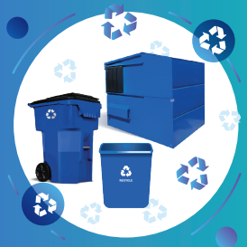 Blue recycling containers of various sizes