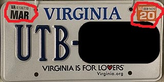 An obscured Virginia Vehicle license plate