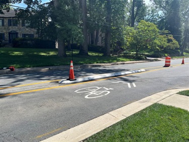 Low concrete lane delineators allow buses to turn safely