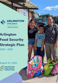 Arlington County Food Security Strategic Plan cover with fresh food in boxes.